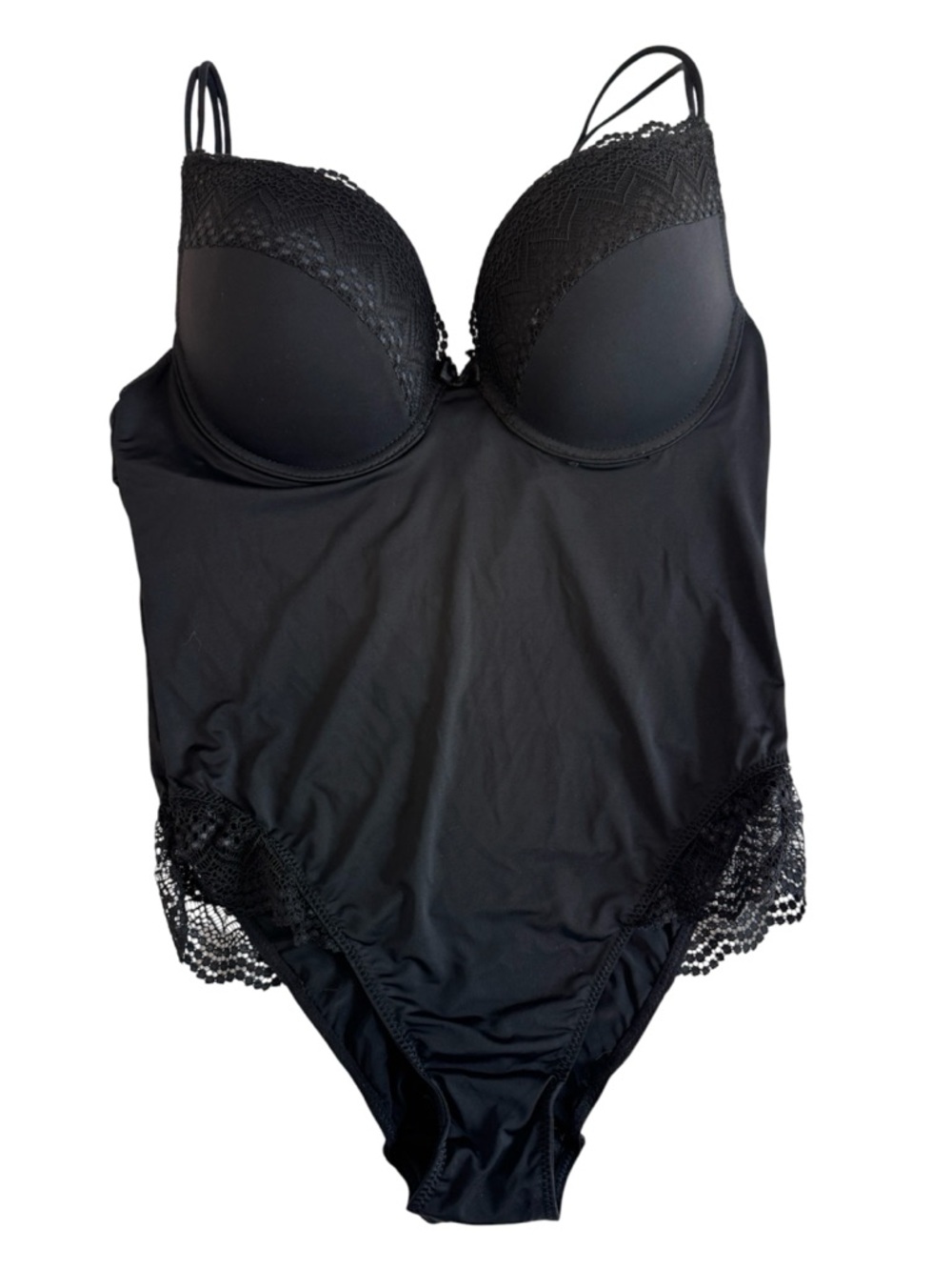 Unbranded Womens Lace-Trim Bodysuit Size L Black Intimates Whimsigoth Lingerie‎
